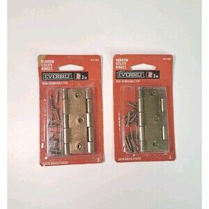 LOT OF 2 Everbilt Narrow Utility Hinges Satin Brass Finish 3" 2-Pack 613 584 NEW